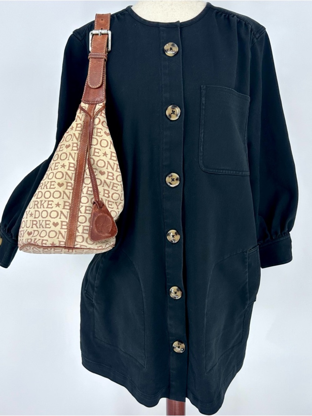 Tuckernuck Black Button Front Mini Dress Oversized Buttons Pocket Shift